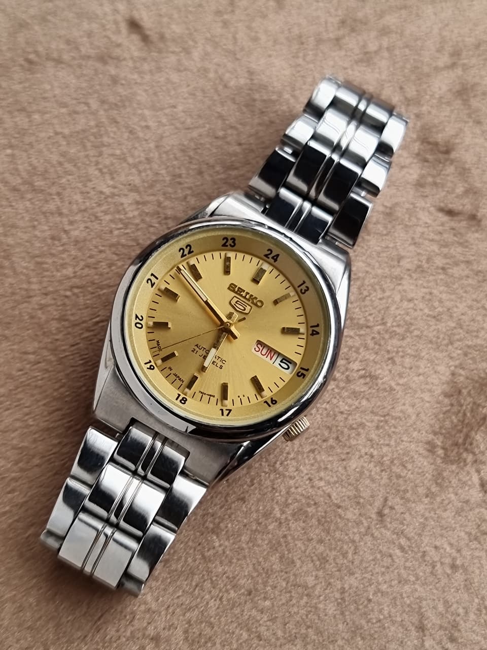 Seiko 5 Automatic Golden Dial Stainless Steel Men's Watch