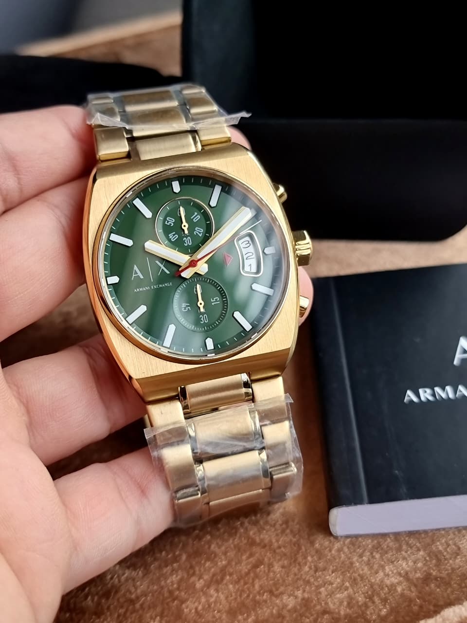 Armani Exchange Oliver Chronograph Men's Watch AX2822 – Green Dial, Gold-Tone Stainless Steel