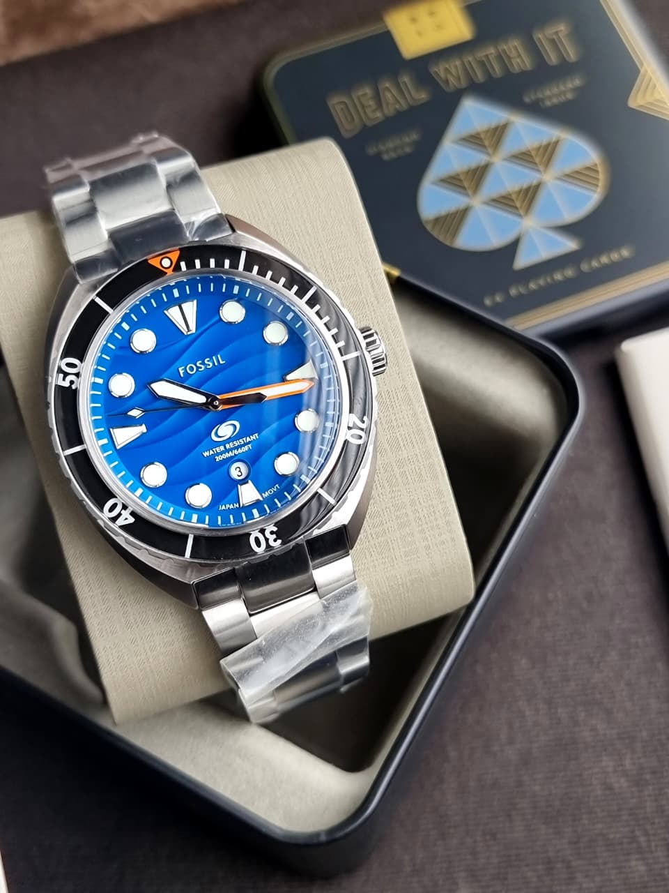 Fossil Breaker Men's Watch FS6064 – Blue Textured Dial, Stainless Steel Bracelet