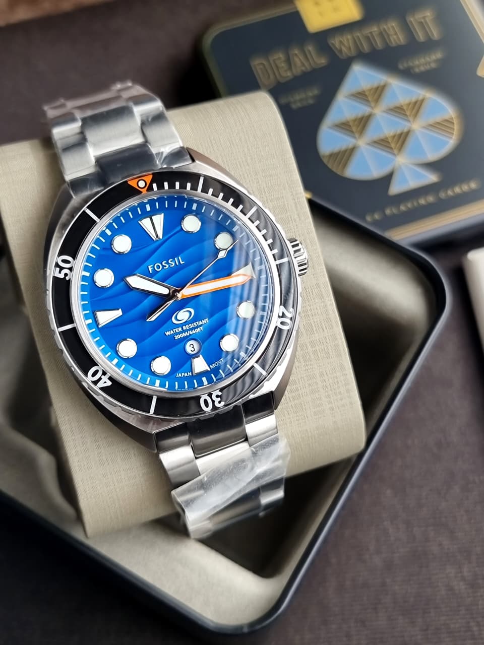 Fossil Breaker Men's Watch FS6064 – Blue Textured Dial, Stainless Steel Bracelet