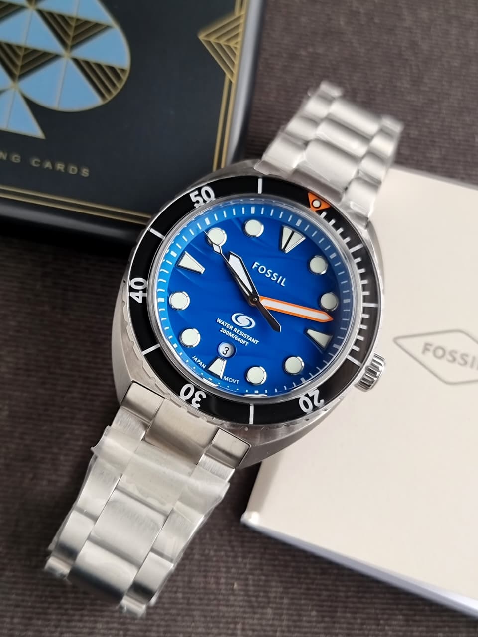 Fossil Breaker Men's Watch FS6064 – Blue Textured Dial, Stainless Steel Bracelet