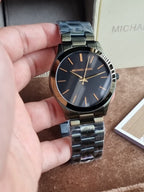 Michael Kors Slim Runway Men's Watch MK8715 – Black Dial, Olive-Tone Stainless Steel