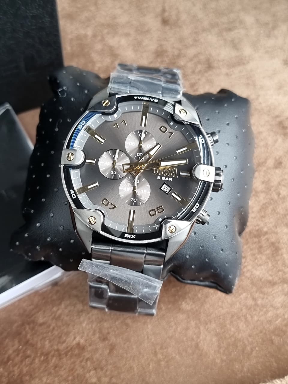 Diesel Spiked Chronograph Men's Watch DZ4669 – Grey Dial, Gunmetal Stainless Steel Bracelet
