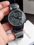 Emporio Armani Men’s Chronograph Quartz Analog Stainless Steel Black Dial 43mm Watch AR11275