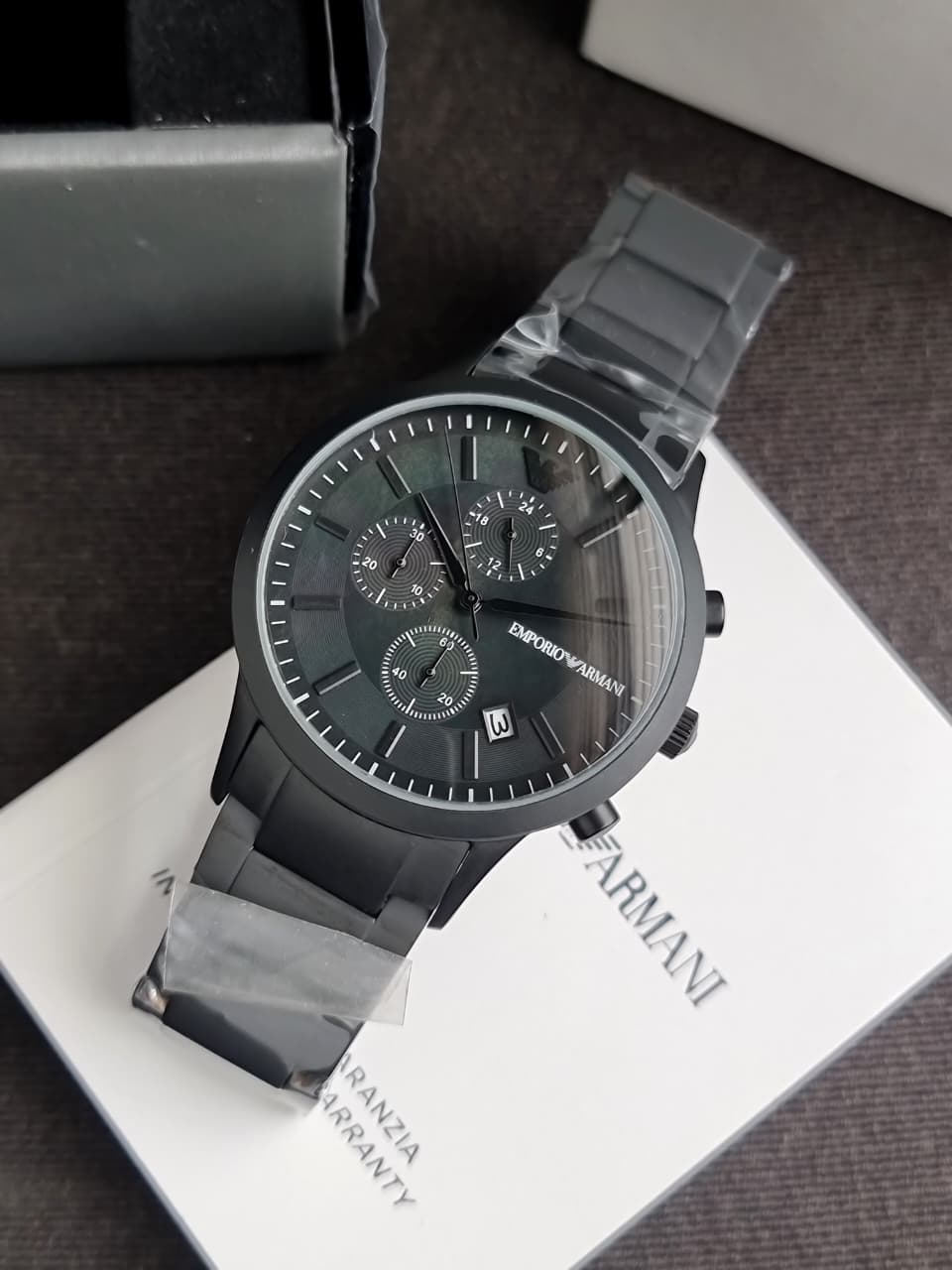 Emporio Armani Men’s Chronograph Quartz Analog Stainless Steel Black Dial 43mm Watch AR11275