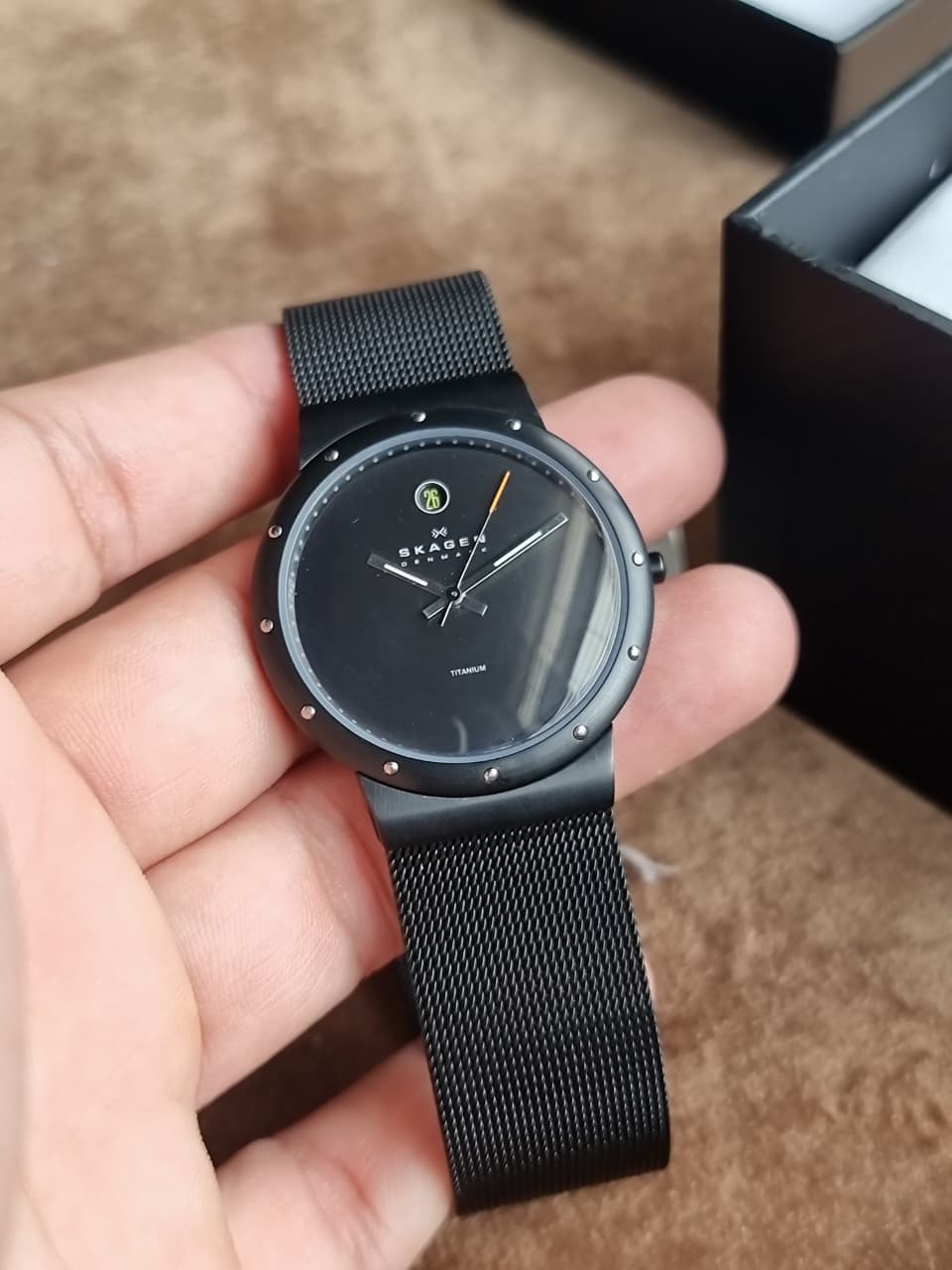 Skagen Black Dial Mesh Chain titanium 35mm Quartz Watch