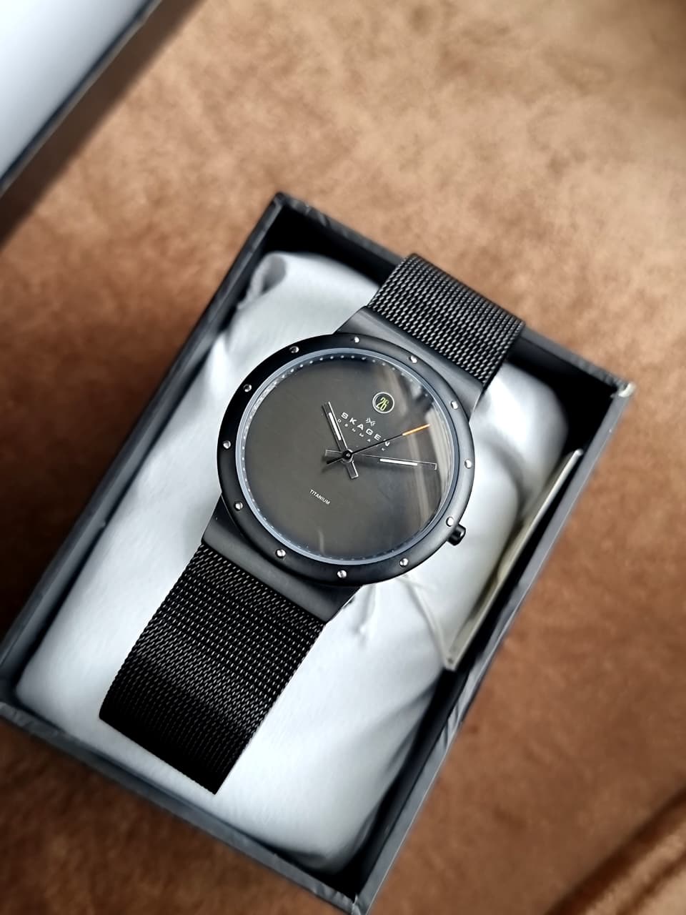 Skagen Black Dial Mesh Chain titanium 35mm Quartz Watch