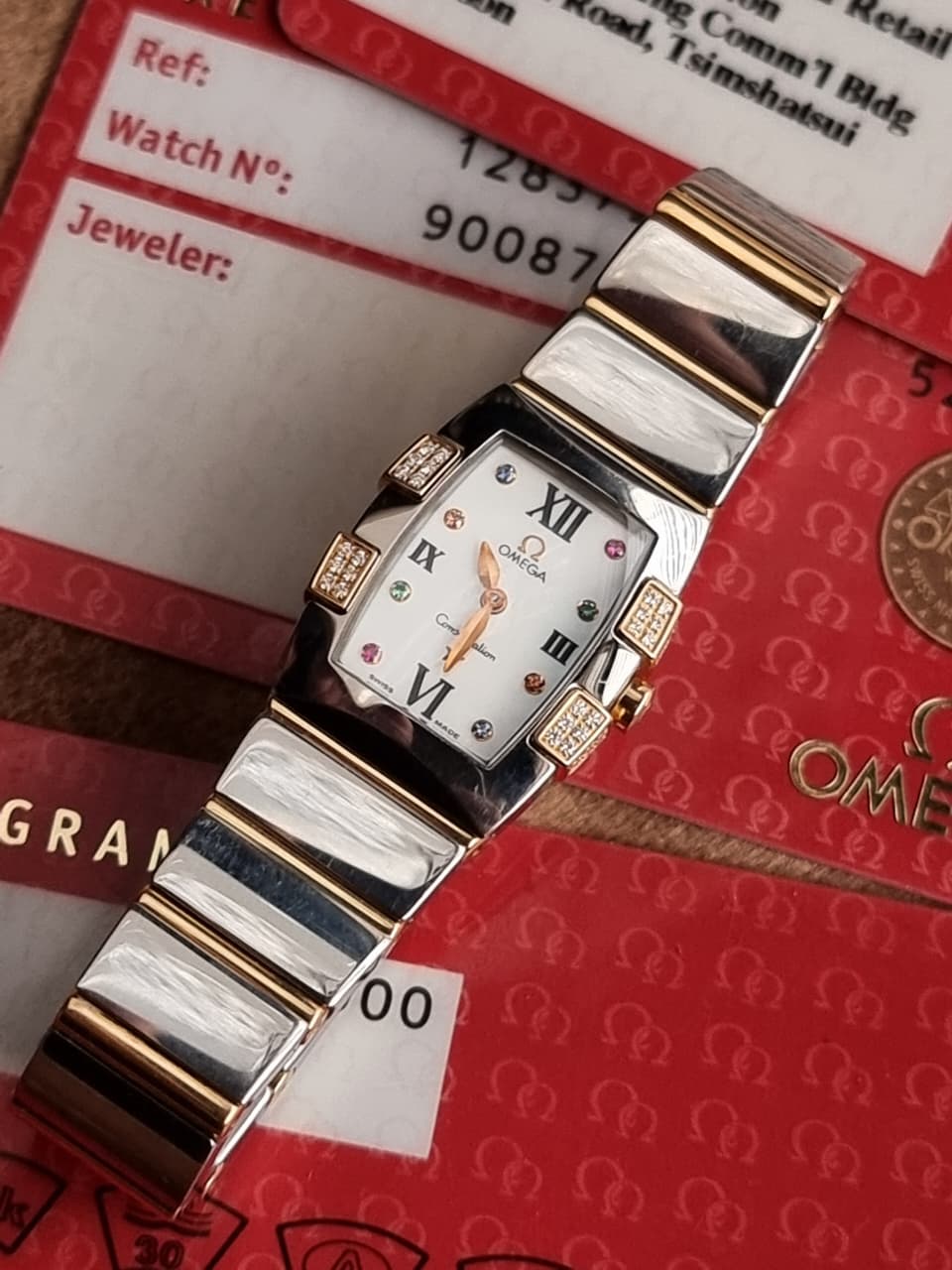 Omega Constellation Quadrella 19mm Women's Watch – Rose Gold & Stainless Steel, Mother of Pearl Dial 1283.79.00