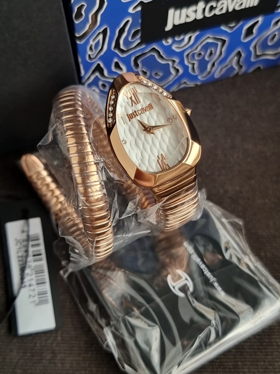 Just Cavalli Taglio Signature Snake JC1L223M0045 Silver Dial Rose Gold Women's Watch