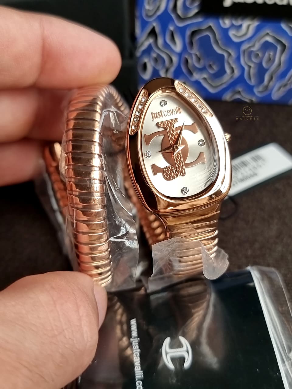 Just Cavalli Signature Snake Serpente JC1L227M0055 Silver Dial Rose Gold Women's Watch
