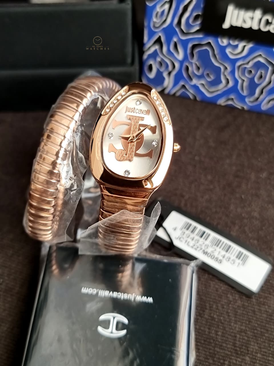 Just Cavalli Signature Snake Serpente JC1L227M0055 Silver Dial Rose Gold Women's Watch
