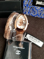Just Cavalli Signature Snake Serpente JC1L227M0055 Silver Dial Rose Gold Women's Watch
