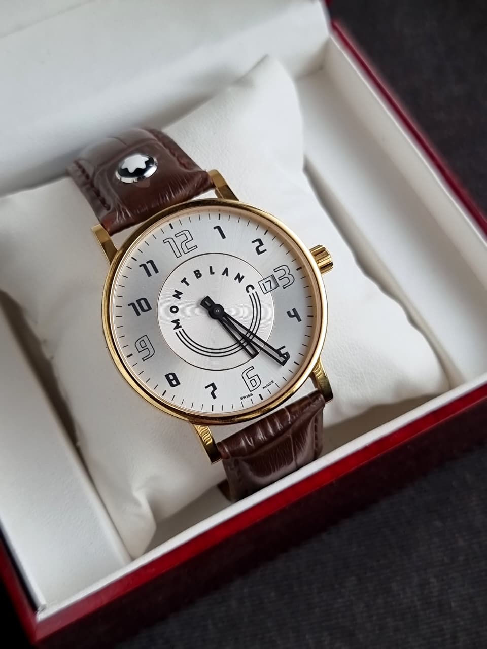 Montblanc Classic Driver Golden Casing White Dial 38mm Quartz Watch