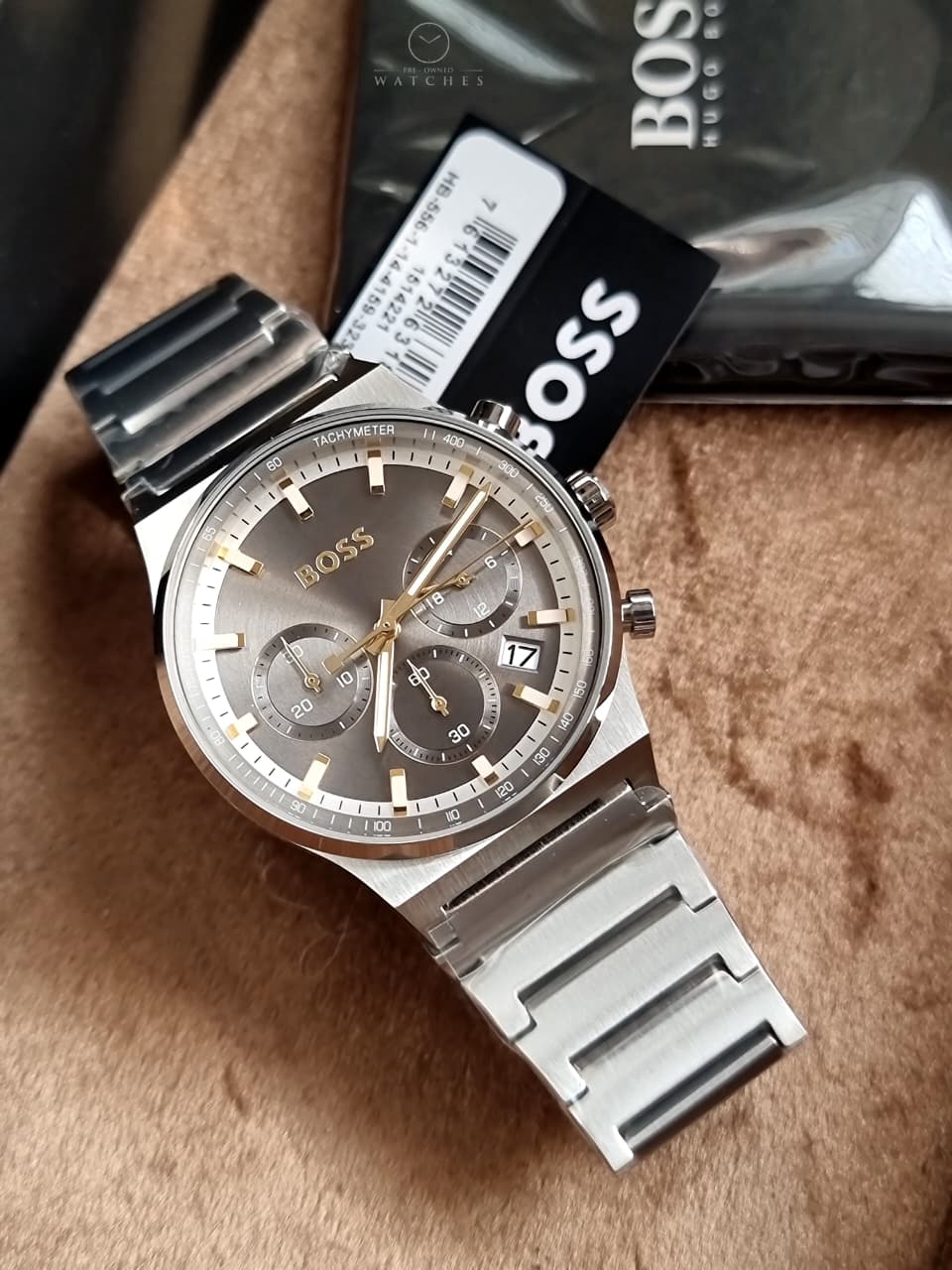 Hugo Boss Candor Chronograph 1514221 Grey Dial Stainless Steel Men's Quartz Watch