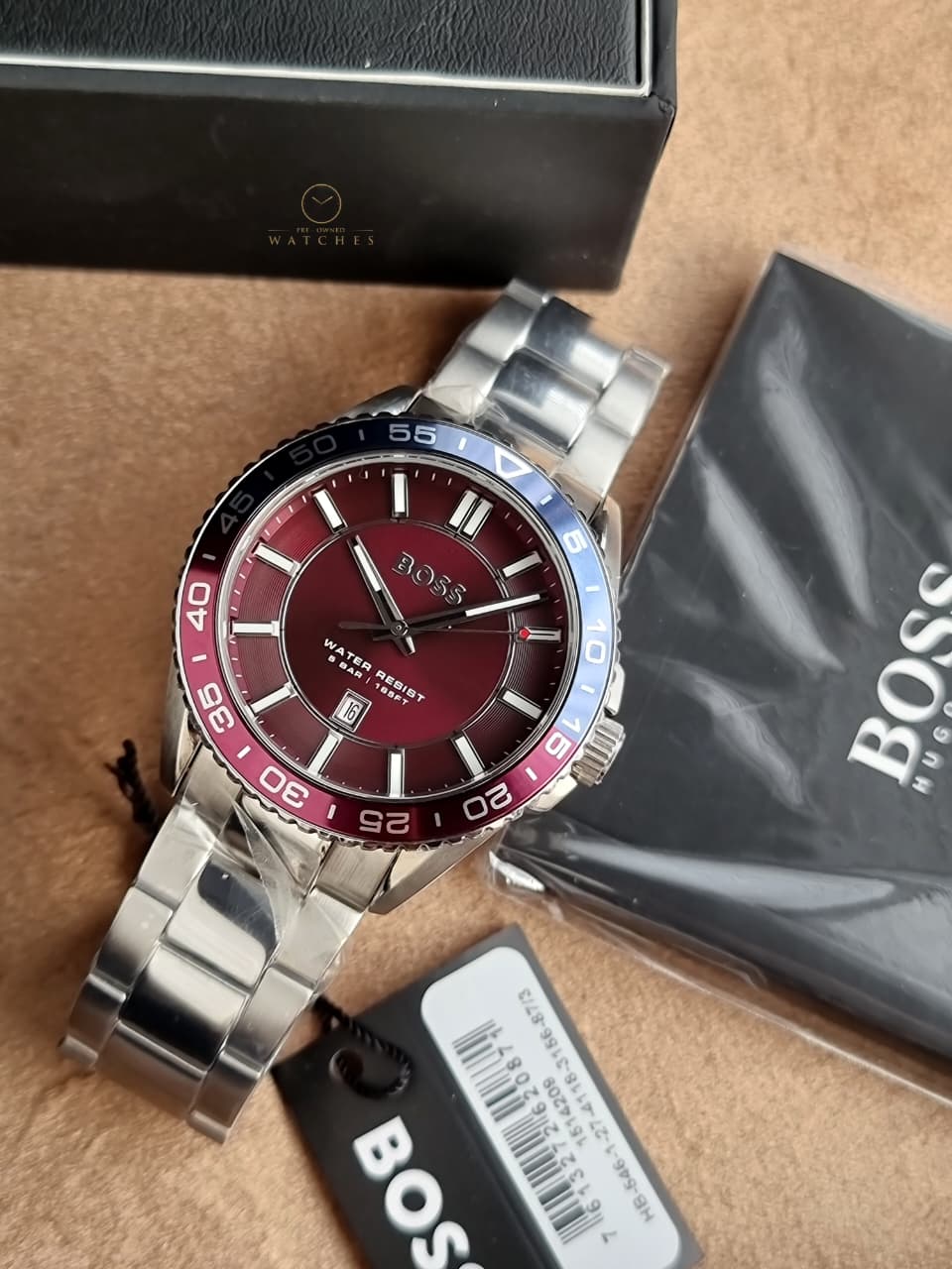 Hugo Boss Runner 3H 1514209 Burgundy Dial Stainless Steel Men's Quartz Watch