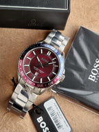 Hugo Boss Runner 3H 1514209 Burgundy Dial Stainless Steel Men's Quartz Watch