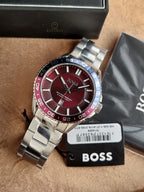 Hugo Boss Runner 3H 1514209 Burgundy Dial Stainless Steel Men's Quartz Watch