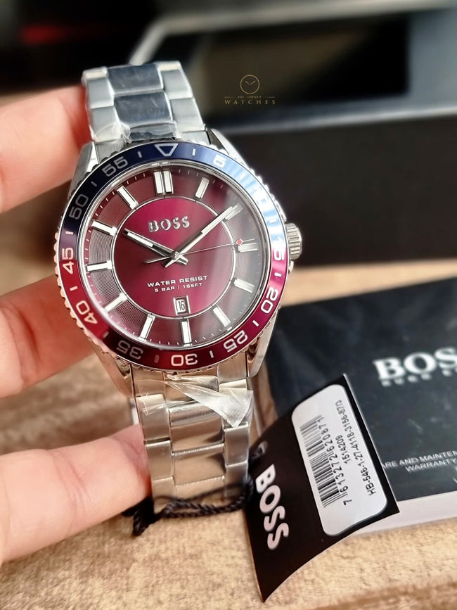 Hugo Boss Runner 3H 1514209 Burgundy Dial Stainless Steel Men's Quartz Watch Main Image
