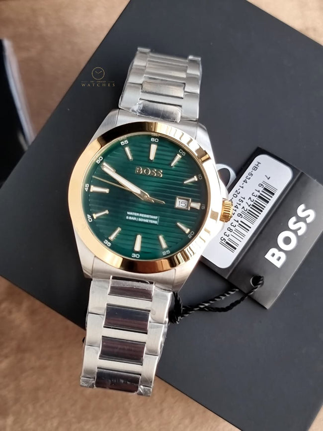 BOSS Strike 1514173 Olive Green Dial Two-Tone Stainless Steel Men's Quartz Watch Hover Image