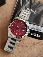 Hugo Boss Strike 1514174 Red Dial Silver Stainless Steel Men's Quartz Watch