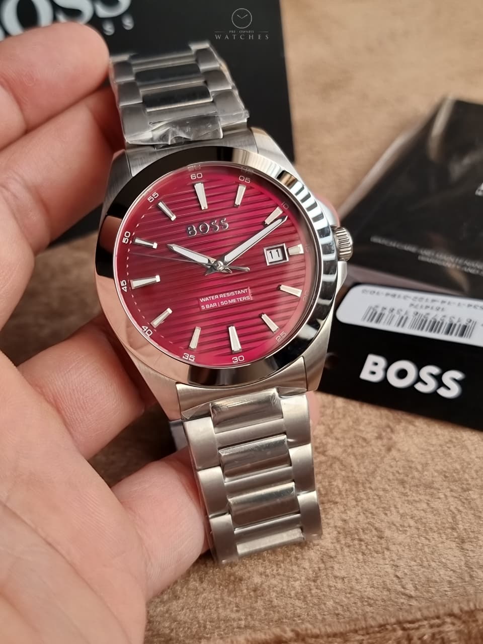 Hugo Boss Strike 1514174 Red Dial Silver Stainless Steel Men's Quartz Watch