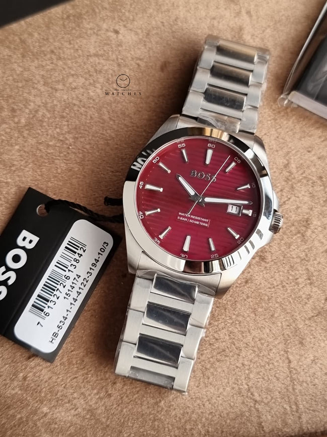Hugo Boss Strike 1514174 Red Dial Silver Stainless Steel Men's Quartz Watch Main Image