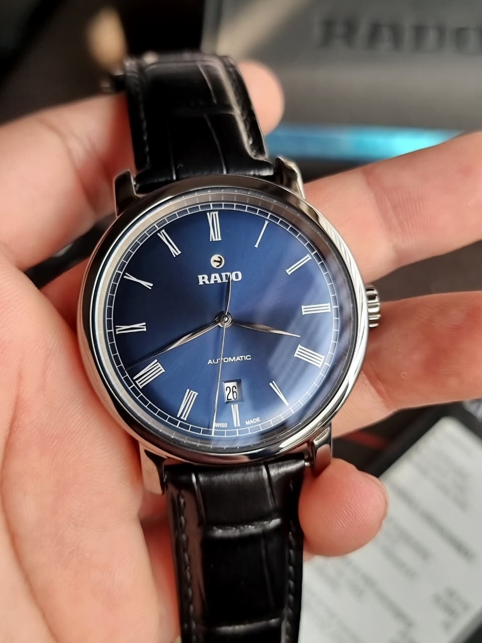 Rado DiaMaster Men's Automatic Watch – Blue Dial & Black Leather Strap – R14806206