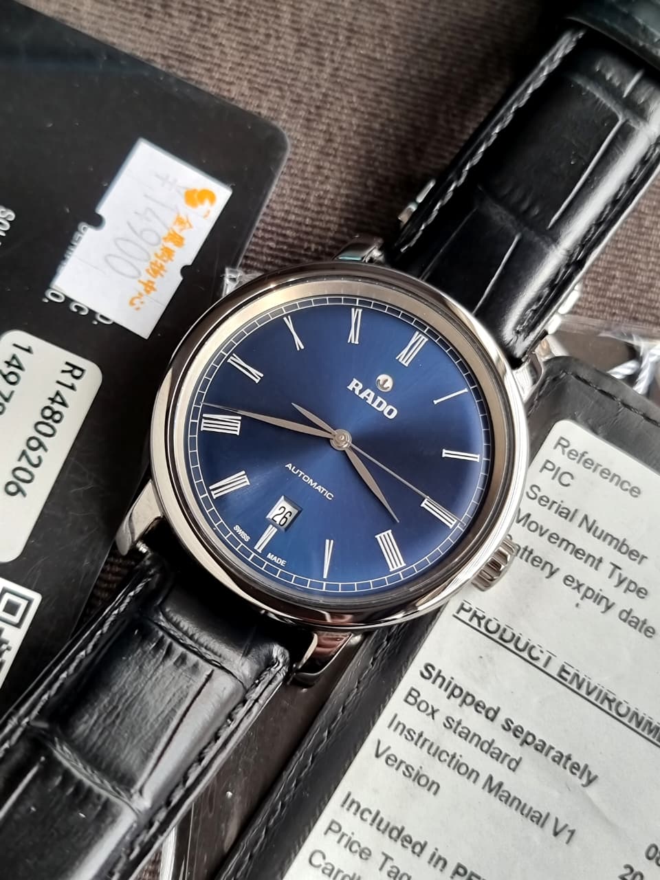 Rado DiaMaster Men's Automatic Watch – Blue Dial & Black Leather Strap – R14806206