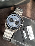 Hugo Boss Men's Chronograph Quartz Watch – Silver Stainless Steel & Blue Dial – 1514286
