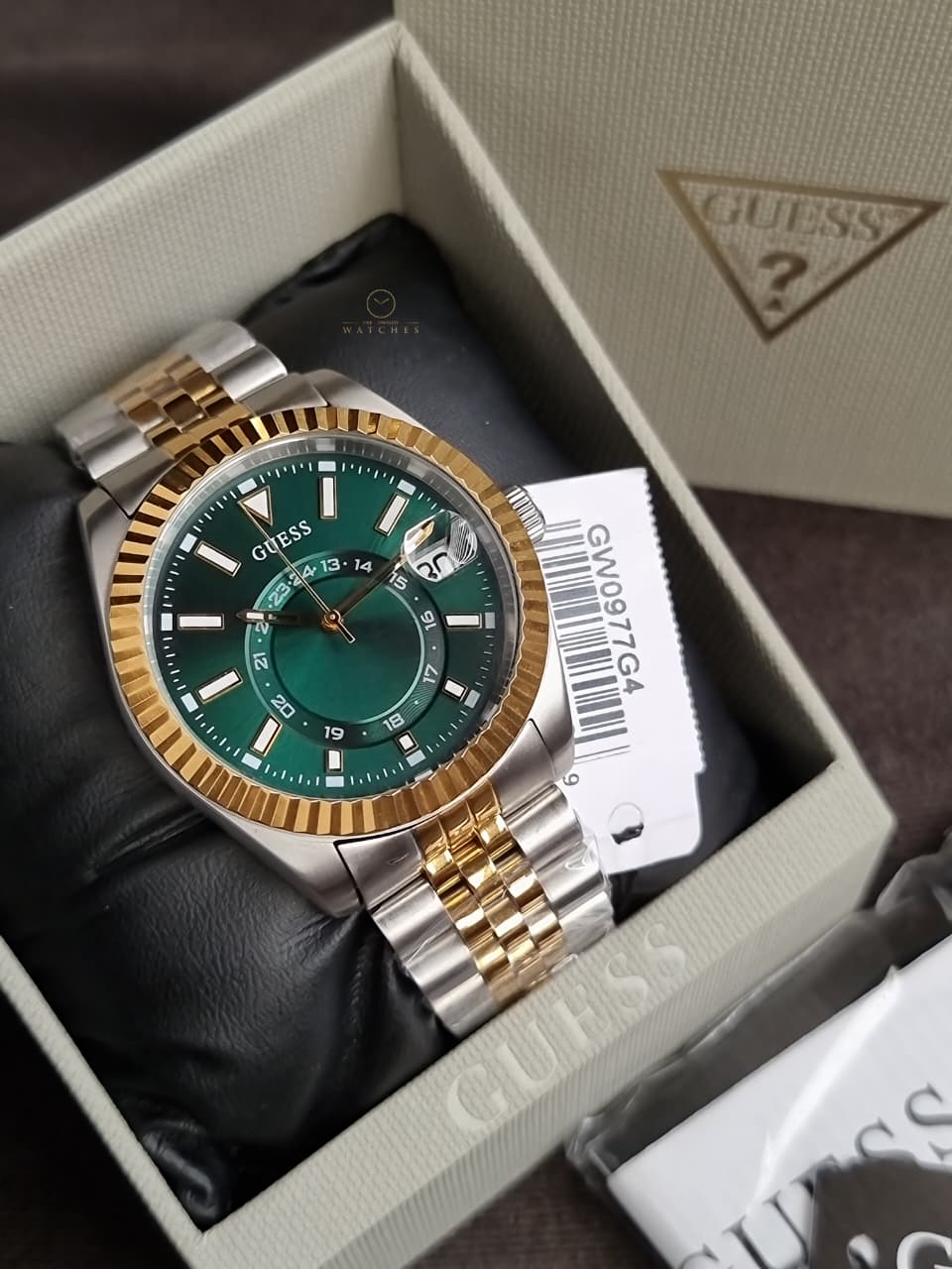 GUESS Jaden Men's Two-Tone Multifunction Quartz Watch – Green Dial – 42mm – GW0977G4
