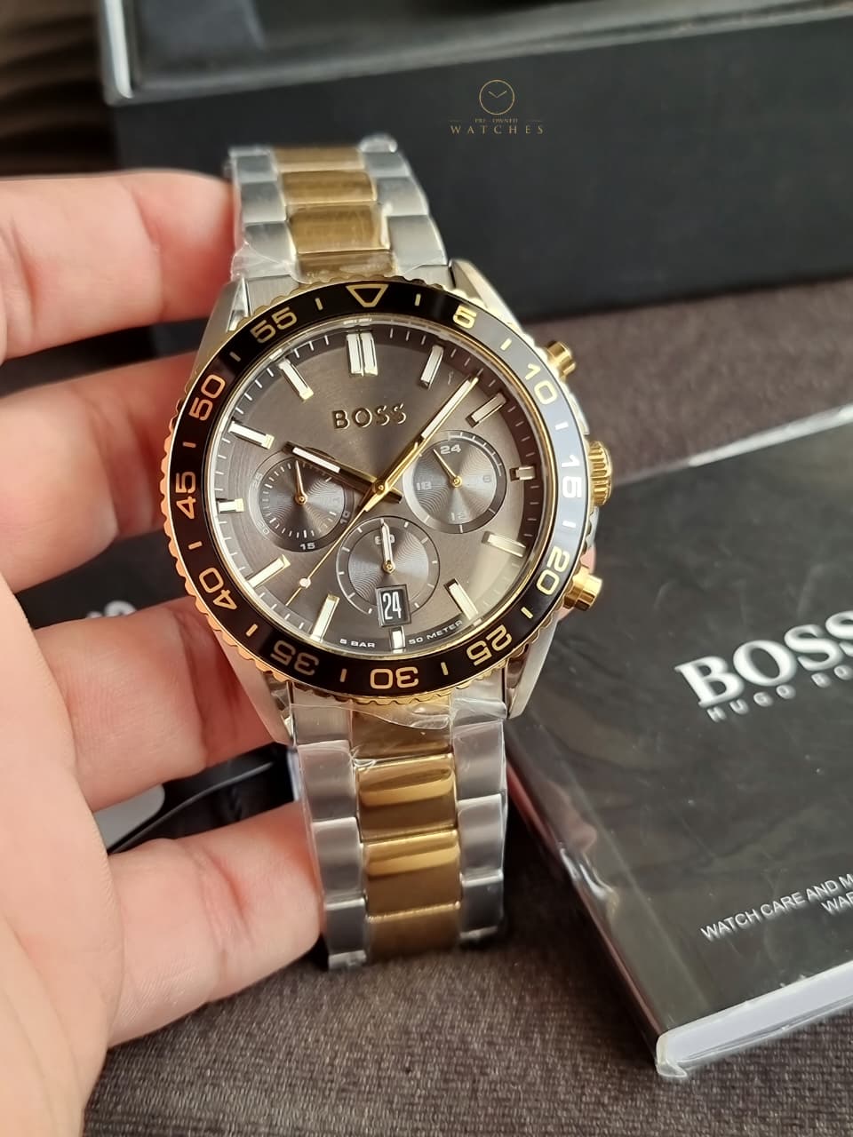Hugo Boss Runner Men's Chronograph Quartz Watch – Two-Tone Stainless Steel & Grey Dial – 1514144