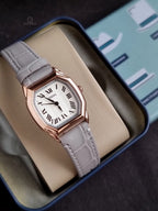 Fossil Harlow Women's Quartz Watch – 27mm Rose Gold-Tone Case, White Dial & Grey Leather Strap – ES5435