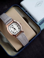 Fossil Harlow Women's Quartz Watch – 27mm Rose Gold-Tone Case, White Dial & Grey Leather Strap – ES5435
