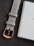 Fossil Harlow Women's Quartz Watch – 27mm Rose Gold-Tone Case, White Dial & Grey Leather Strap – ES5435