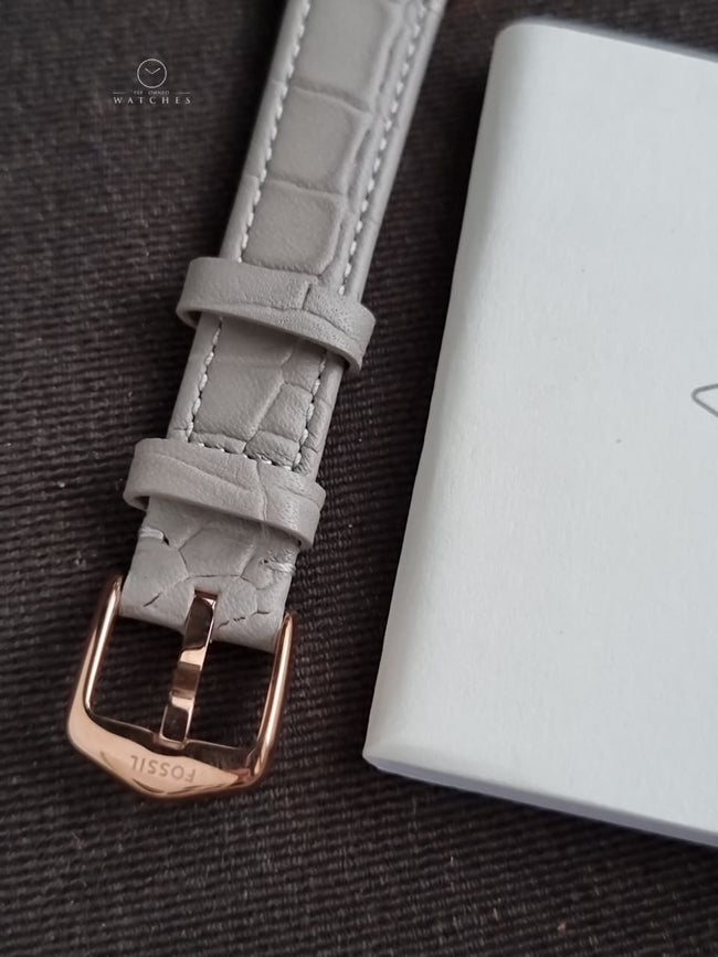 Fossil Harlow Women's Quartz Watch – 27mm Rose Gold-Tone Case, White Dial & Grey Leather Strap – ES5435 Main Image