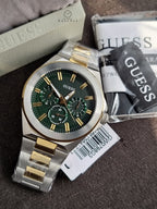 GUESS Dashboard Men's Two-Tone Multifunction Quartz Watch – Green Dial – 46mm – GW0798G3