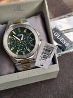 GUESS Dashboard Men's Two-Tone Multifunction Quartz Watch – Green Dial – 46mm – GW0798G3