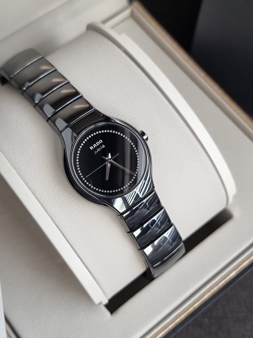 Rado True Jubile Women's Quartz Watch – 27mm Black Ceramic & Diamond Dial – R27655732