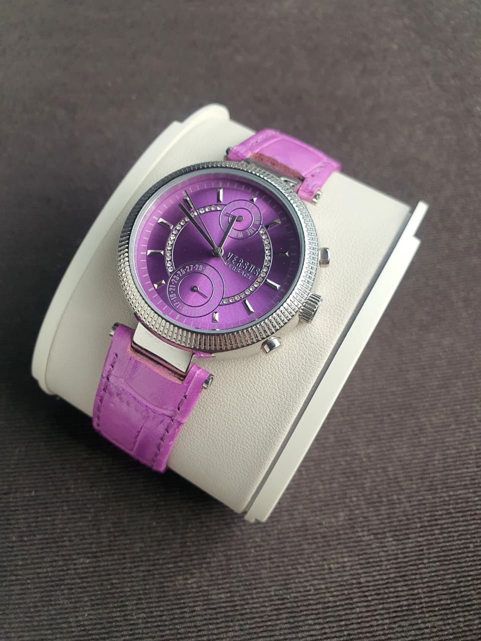 Versus Versace Cosmograph Ladies Watch 38mm Dial Purple Leather Strap  Quartz Watch