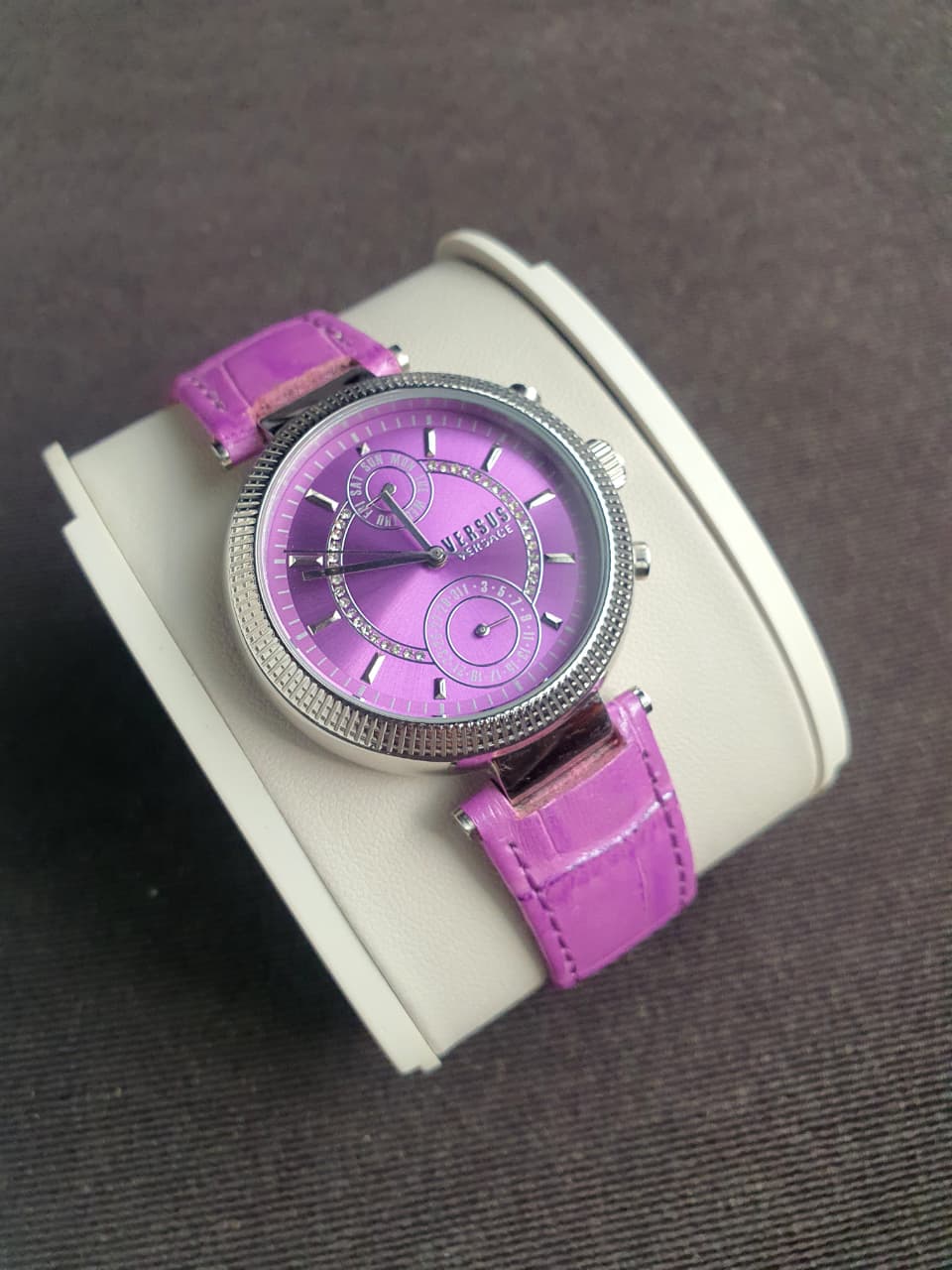 Versus Versace Cosmograph Ladies Watch 38mm Dial Purple Leather Strap  Quartz Watch