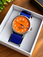 Pop-Pilot Summer Hits BKK Quartz Watch – Orange Dial & Navy Nylon Strap – P4260362630024