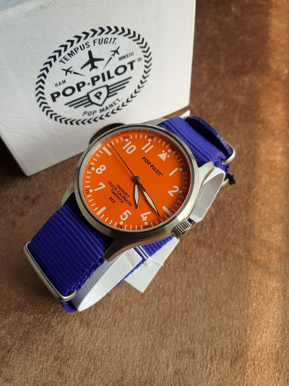 Pop-Pilot Summer Hits BKK Quartz Watch – Orange Dial & Navy Nylon Strap – P4260362630024