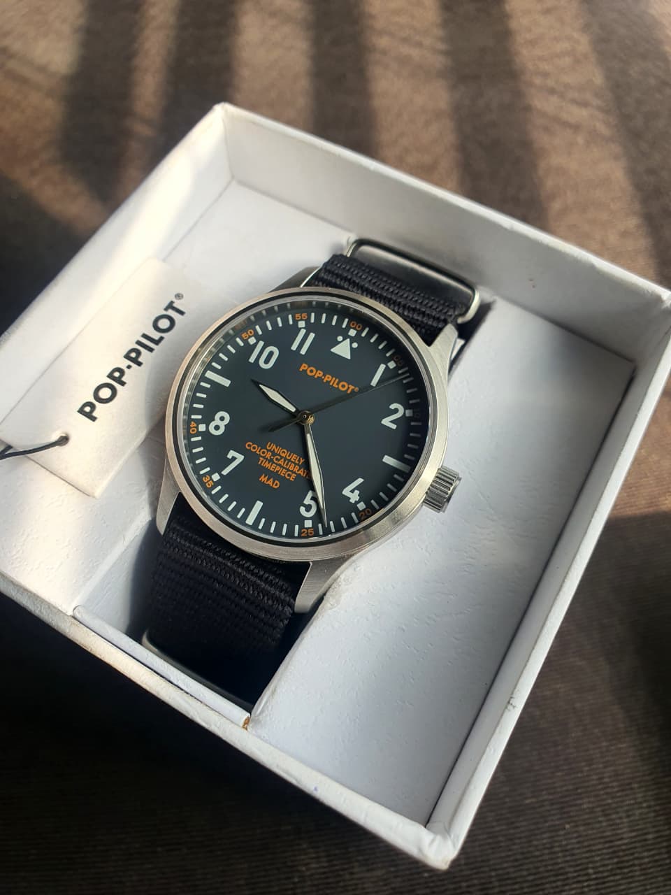 POP-PILOT Unisex Quartz Pilot Watch – 42mm Stainless Steel Case & Black Nylon Strap