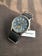 POP-PILOT Unisex Quartz Pilot Watch – 42mm Stainless Steel Case & Black Nylon Strap