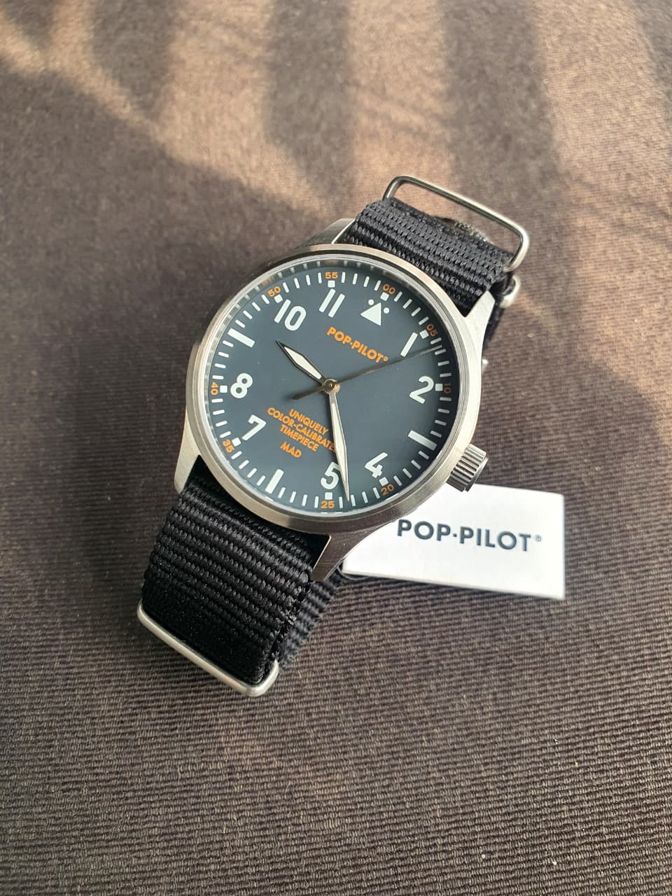 POP-PILOT Unisex Quartz Pilot Watch – 42mm Stainless Steel Case & Black Nylon Strap