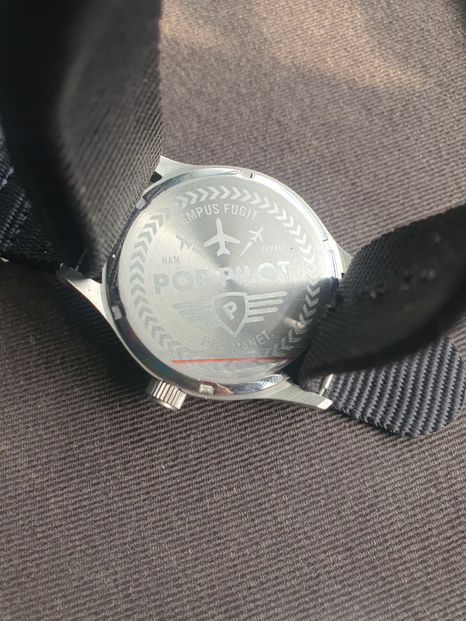 POP-PILOT Unisex Quartz Pilot Watch – 42mm Stainless Steel Case & Black Nylon Strap