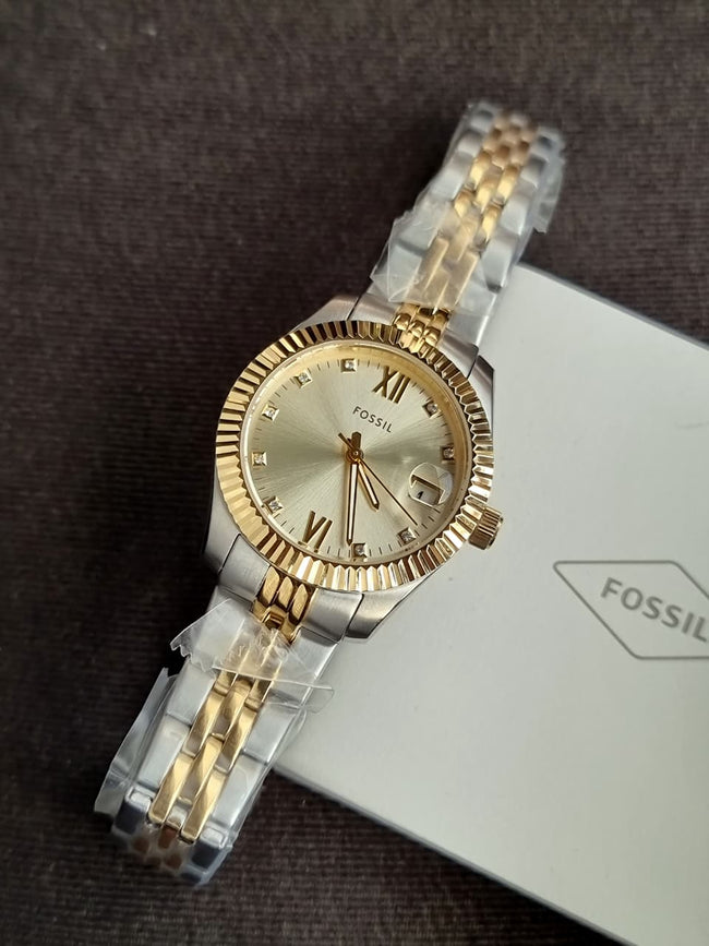 Fossil Scarlette Women's Two-Tone Quartz Watch – 33mm Gold Dial & Stainless Steel – ES4949 Hover Image