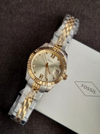 Fossil Scarlette Women's Two-Tone Quartz Watch – 33mm Gold Dial & Stainless Steel – ES4949