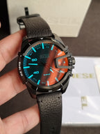 Diesel Caged Three-Hand Black Leather Watch DZ1948
