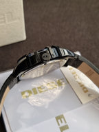 Diesel Caged Three-Hand Black Leather Watch DZ1948